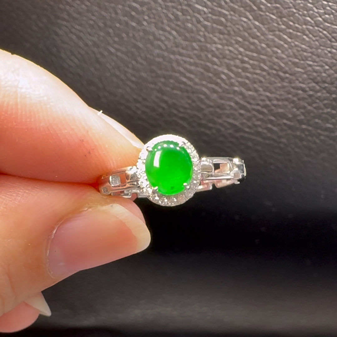 18K翡翠A貨玉器蛋面翡翠戒指 主石5.7-5mm 5 18K翡翠A貨玉器蛋面翡翠戒指 主石5.7-5mm - Image 5