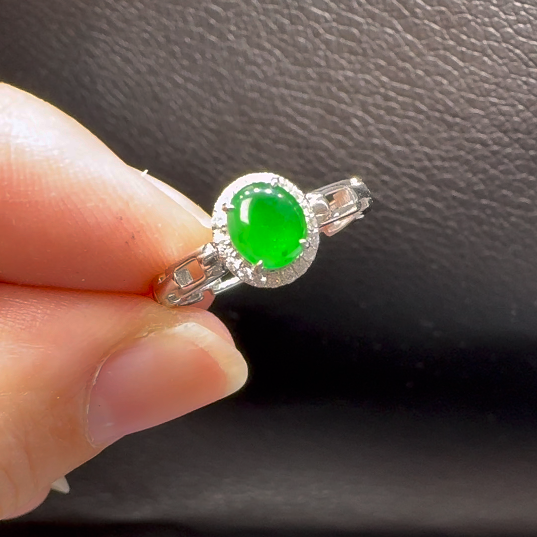 18K翡翠A貨玉器蛋面翡翠戒指 主石5.7-5mm 6 18K翡翠A貨玉器蛋面翡翠戒指 主石5.7-5mm - Image 6