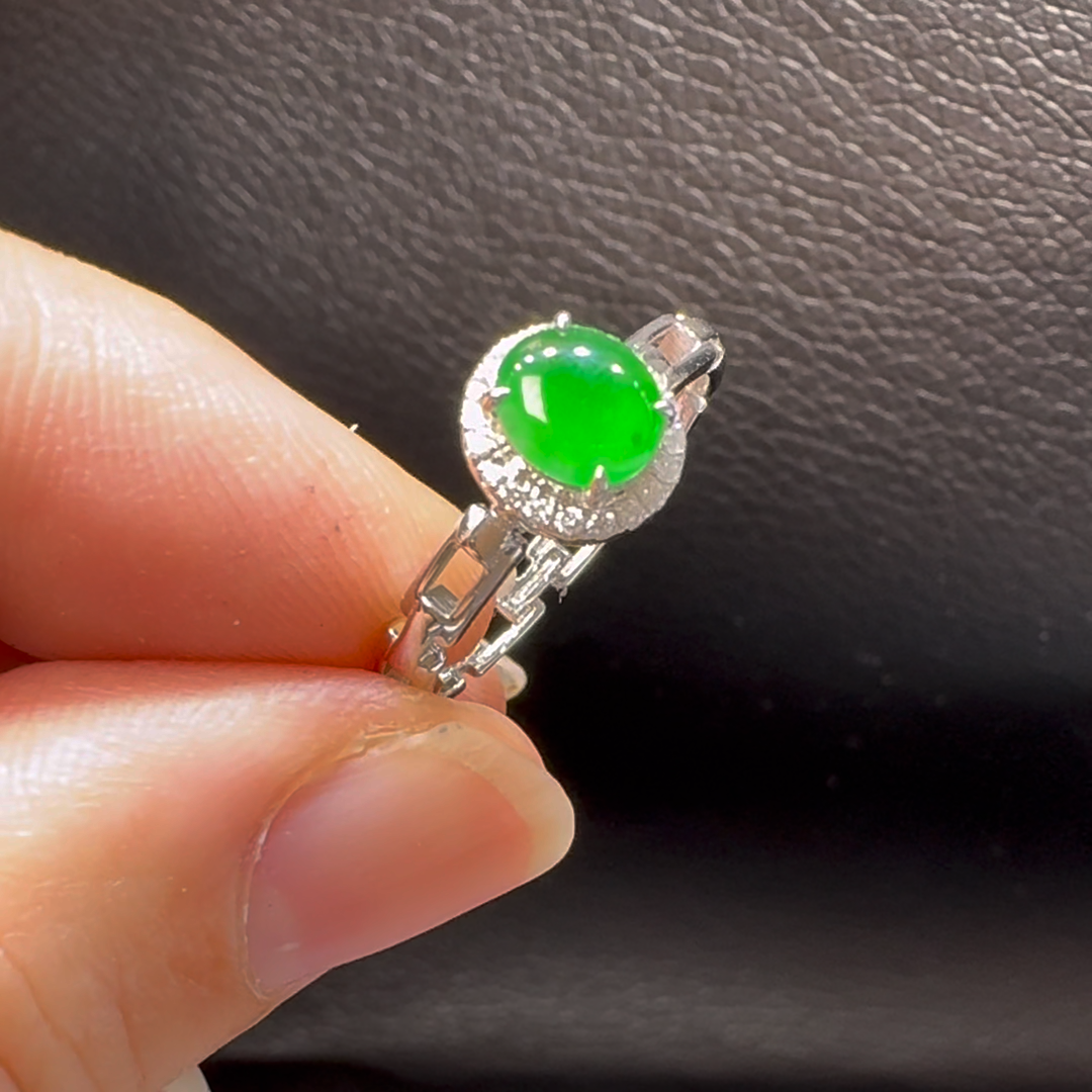 18K翡翠A貨玉器蛋面翡翠戒指 主石5.7-5mm 7 18K翡翠A貨玉器蛋面翡翠戒指 主石5.7-5mm - Image 7