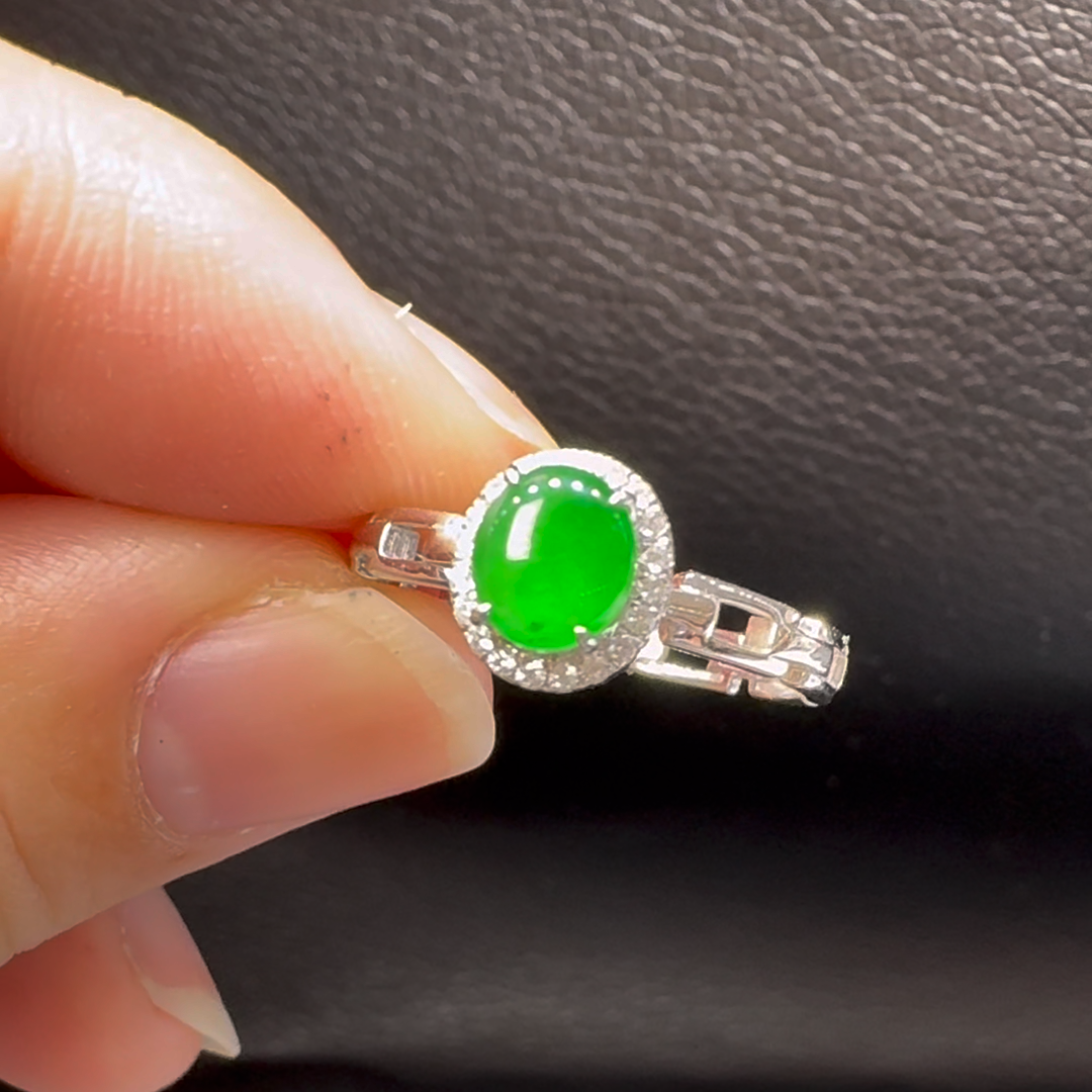 18K翡翠A貨玉器蛋面翡翠戒指 主石5.7-5mm 8 18K翡翠A貨玉器蛋面翡翠戒指 主石5.7-5mm - Image 8