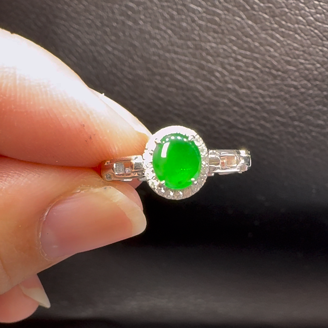 18K翡翠A貨玉器蛋面翡翠戒指 主石5.7-5mm 9 18K翡翠A貨玉器蛋面翡翠戒指 主石5.7-5mm - Image 9