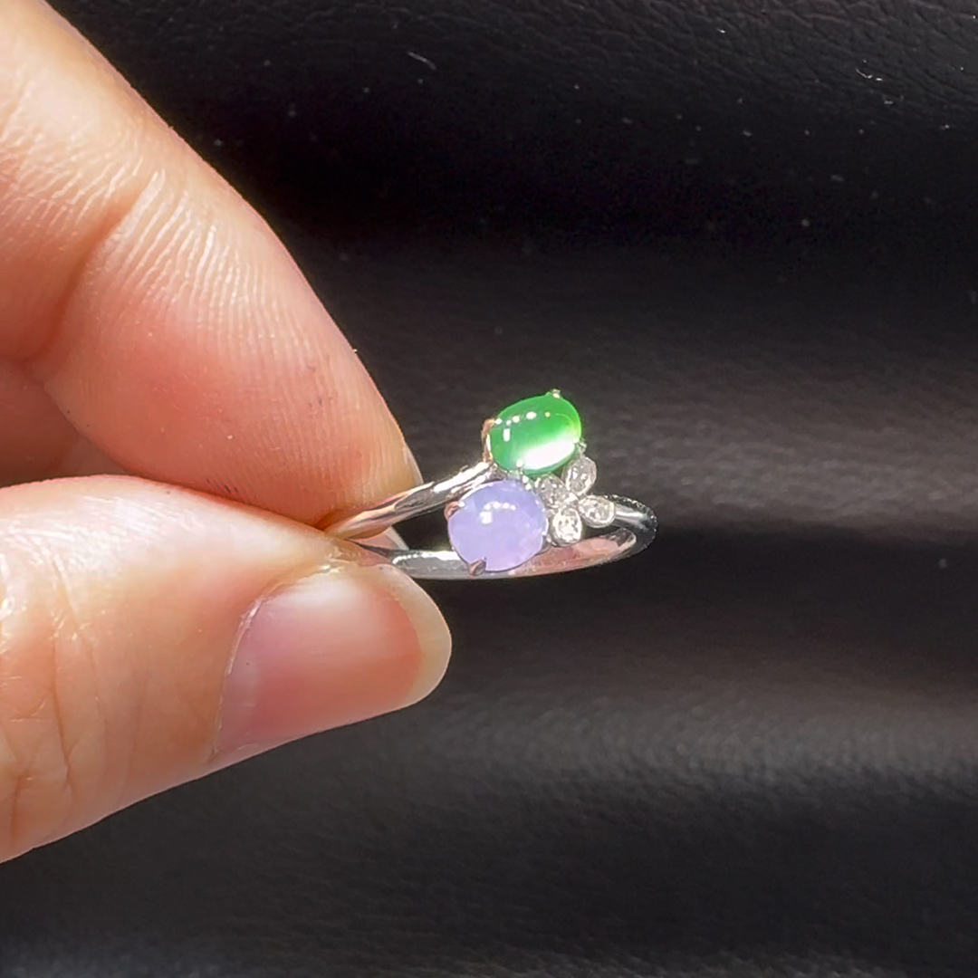 18K翡翠A貨玉器蛋面翡翠戒指 主石4.1-4.3mm 1 18K翡翠A貨玉器蛋面翡翠戒指 主石4.1-4.3mm