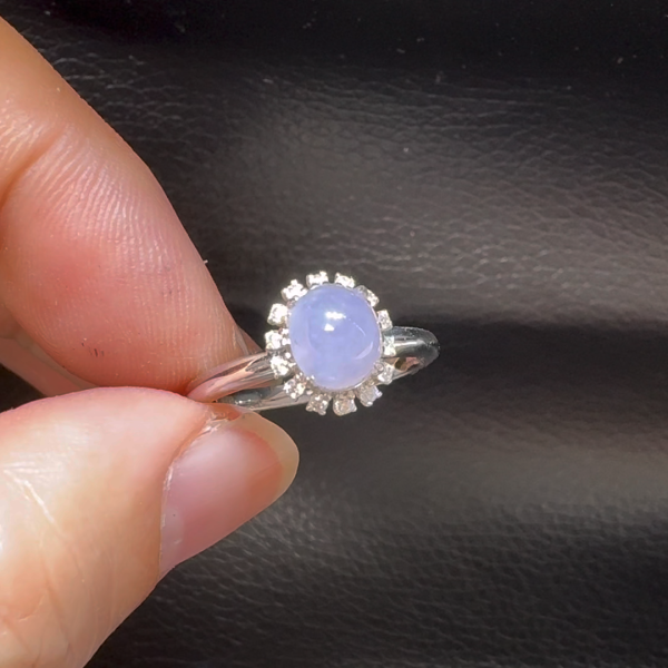 18K翡翠A貨玉器蛋面翡翠戒指 主石6.9-5.8mm