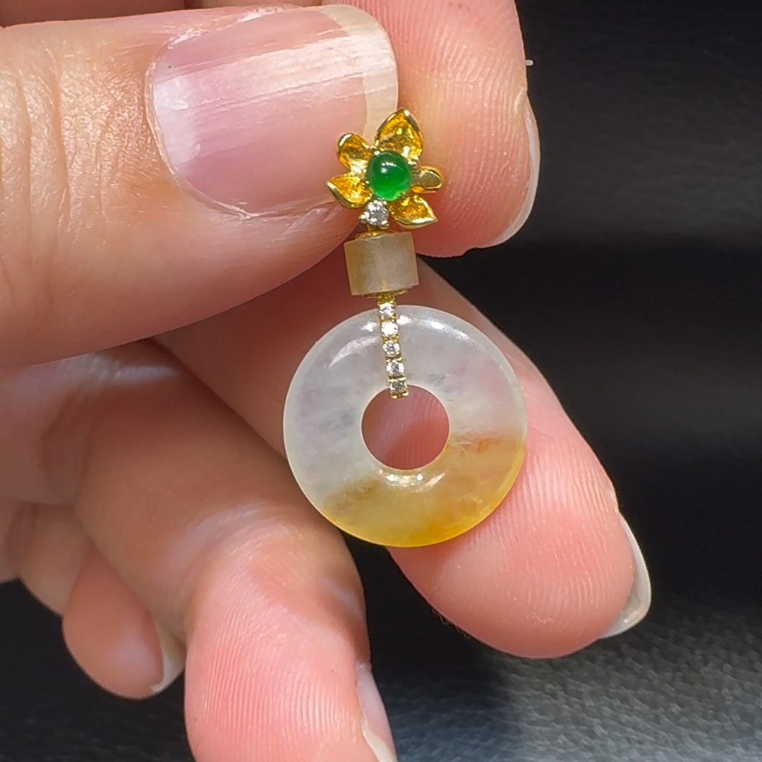 18K翡翠A貨玉器平安扣平安環翡翠吊墜 主石6.7-4.6mm 2 18K翡翠A貨玉器平安扣平安環翡翠吊墜 主石6.7-4.6mm - Image 2