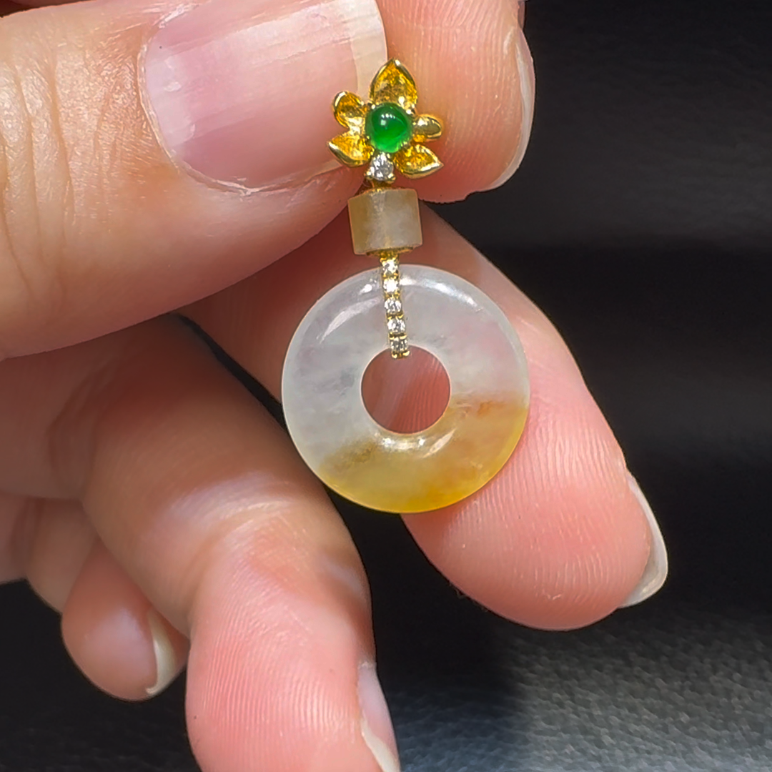 18K翡翠A貨玉器平安扣平安環翡翠吊墜 主石6.7-4.6mm 3 18K翡翠A貨玉器平安扣平安環翡翠吊墜 主石6.7-4.6mm - Image 3