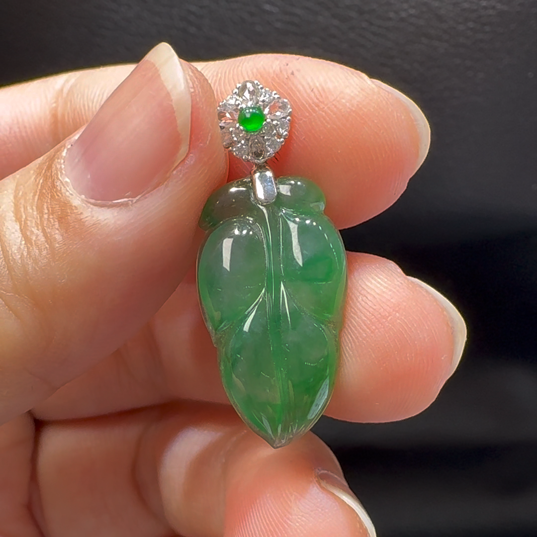 18K翡翠A貨玉器樹葉玉葉翡翠吊墜5.9-5.9-3.8mm 2 18K翡翠A貨玉器樹葉玉葉翡翠吊墜5.9-5.9-3.8mm - Image 2