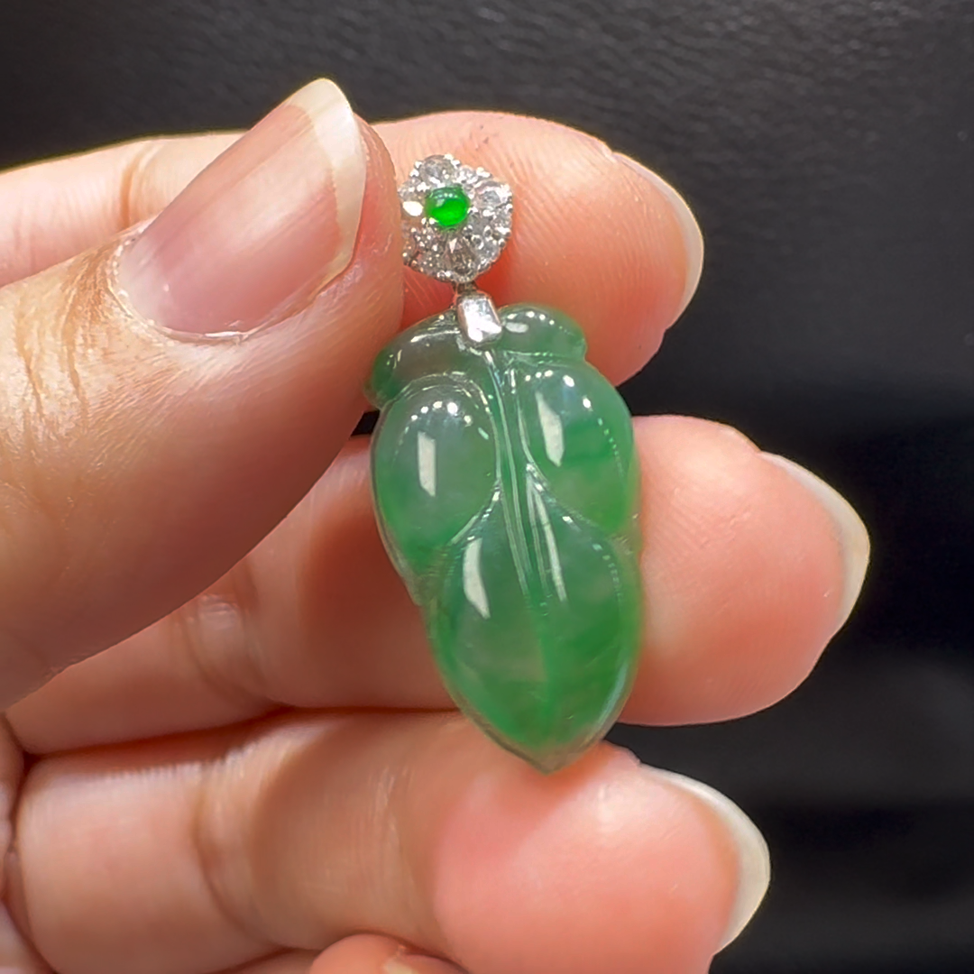 18K翡翠A貨玉器樹葉玉葉翡翠吊墜5.9-5.9-3.8mm 3 18K翡翠A貨玉器樹葉玉葉翡翠吊墜5.9-5.9-3.8mm - Image 3