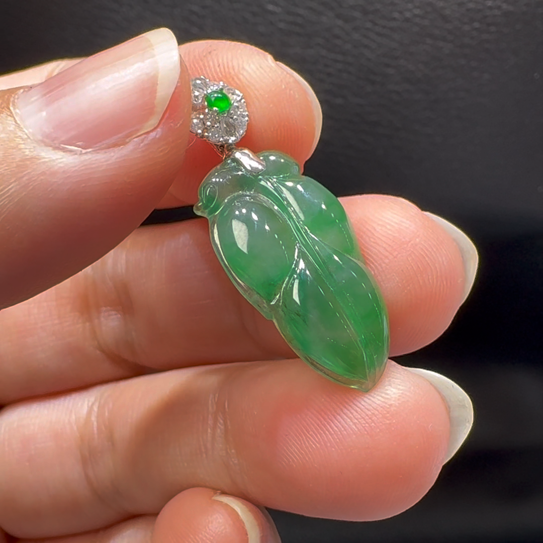 18K翡翠A貨玉器樹葉玉葉翡翠吊墜5.9-5.9-3.8mm 4 18K翡翠A貨玉器樹葉玉葉翡翠吊墜5.9-5.9-3.8mm - Image 4