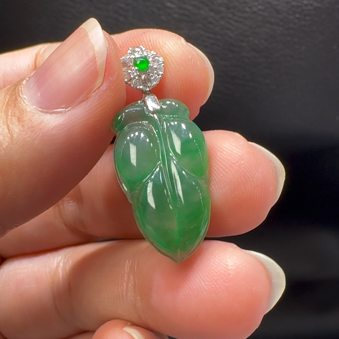18K翡翠A貨玉器樹葉玉葉翡翠吊墜5.9-5.9-3.8mm 5 18K翡翠A貨玉器樹葉玉葉翡翠吊墜5.9-5.9-3.8mm - Image 5