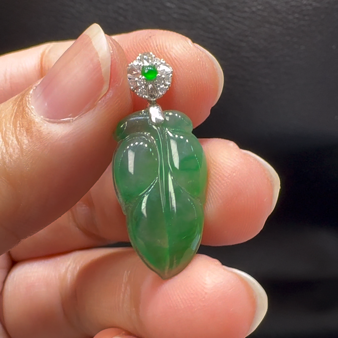 18K翡翠A貨玉器樹葉玉葉翡翠吊墜5.9-5.9-3.8mm 6 18K翡翠A貨玉器樹葉玉葉翡翠吊墜5.9-5.9-3.8mm - Image 6