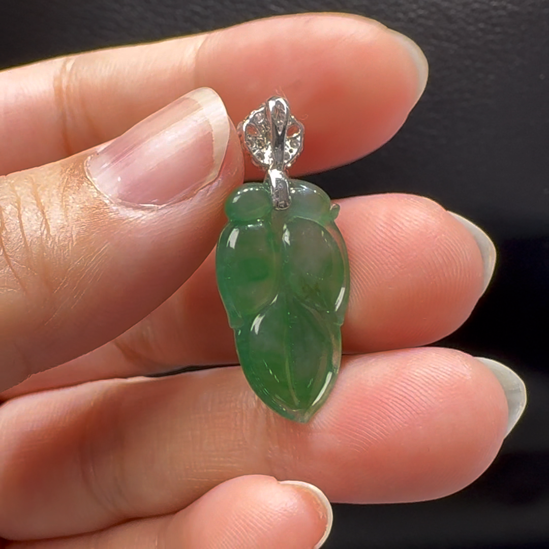 18K翡翠A貨玉器樹葉玉葉翡翠吊墜5.9-5.9-3.8mm 8 18K翡翠A貨玉器樹葉玉葉翡翠吊墜5.9-5.9-3.8mm - Image 8