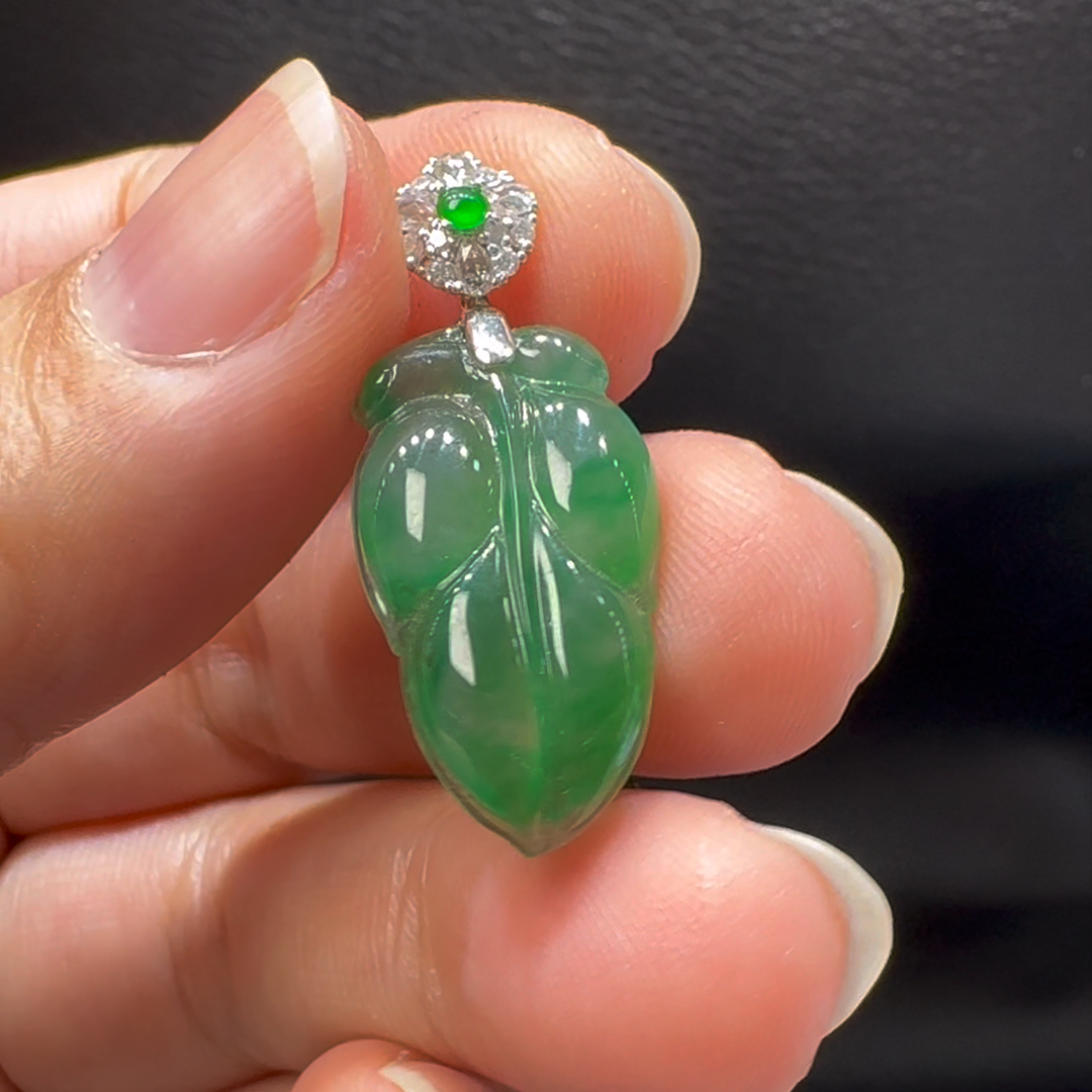 18K翡翠A貨玉器樹葉玉葉翡翠吊墜5.9-5.9-3.8mm 9 18K翡翠A貨玉器樹葉玉葉翡翠吊墜5.9-5.9-3.8mm - Image 9