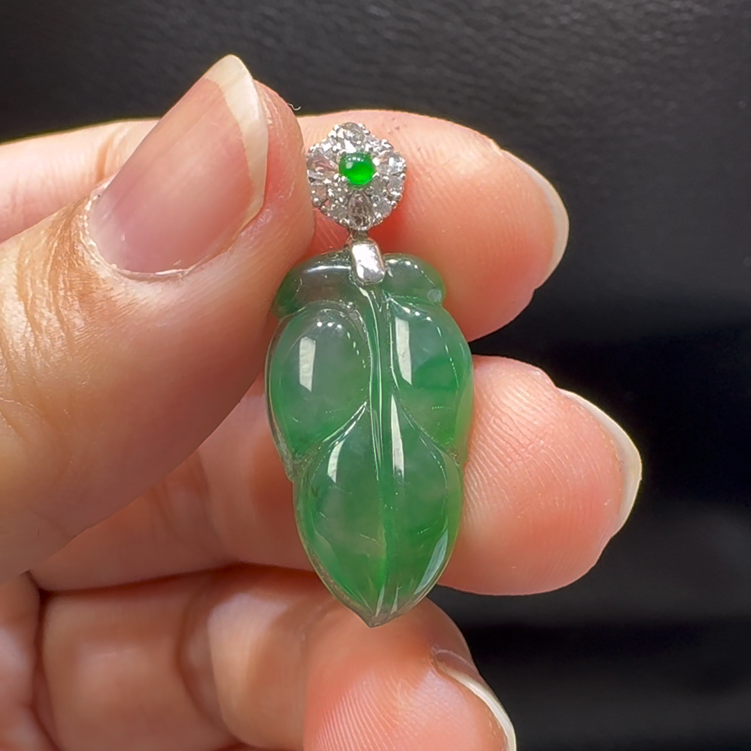 18K翡翠A貨玉器樹葉玉葉翡翠吊墜5.9-5.9-3.8mm 10 18K翡翠A貨玉器樹葉玉葉翡翠吊墜5.9-5.9-3.8mm - Image 10