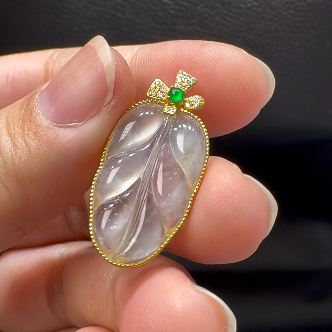 18K翡翠A貨玉器樹葉玉葉翡翠吊墜 整個30-15-4.6mm 4 18K翡翠A貨玉器樹葉玉葉翡翠吊墜 整個30-15-4.6mm - Image 4