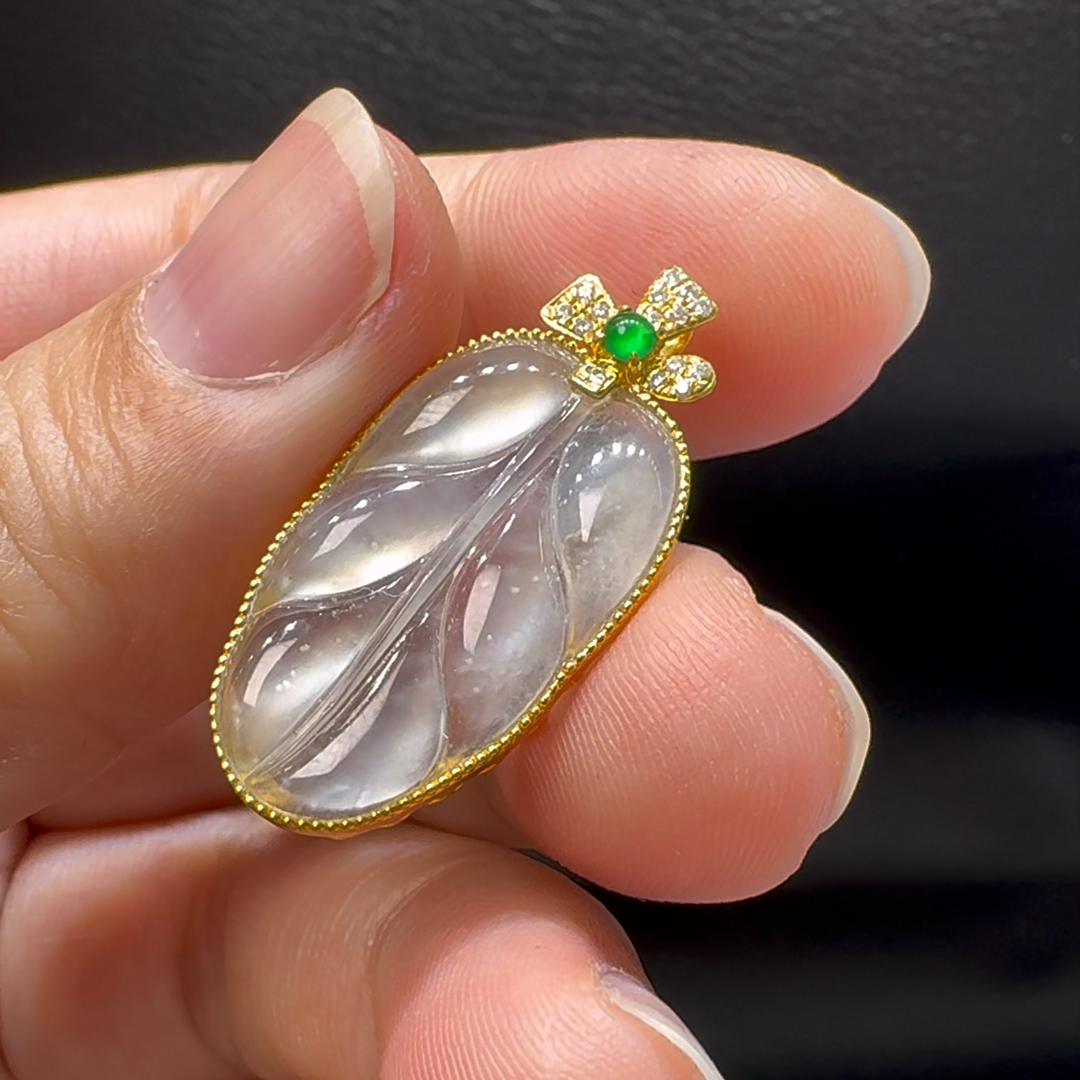 18K翡翠A貨玉器樹葉玉葉翡翠吊墜 整個30-15-4.6mm 5 18K翡翠A貨玉器樹葉玉葉翡翠吊墜 整個30-15-4.6mm - Image 5