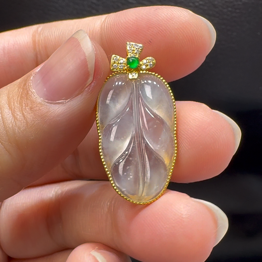 18K翡翠A貨玉器樹葉玉葉翡翠吊墜 整個30-15-4.6mm 6 18K翡翠A貨玉器樹葉玉葉翡翠吊墜 整個30-15-4.6mm - Image 6