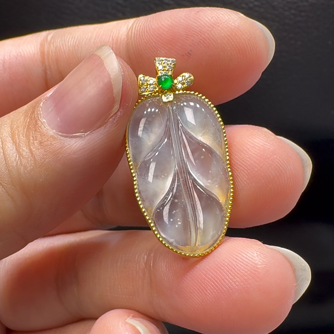 18K翡翠A貨玉器樹葉玉葉翡翠吊墜 整個30-15-4.6mm 7 18K翡翠A貨玉器樹葉玉葉翡翠吊墜 整個30-15-4.6mm - Image 7