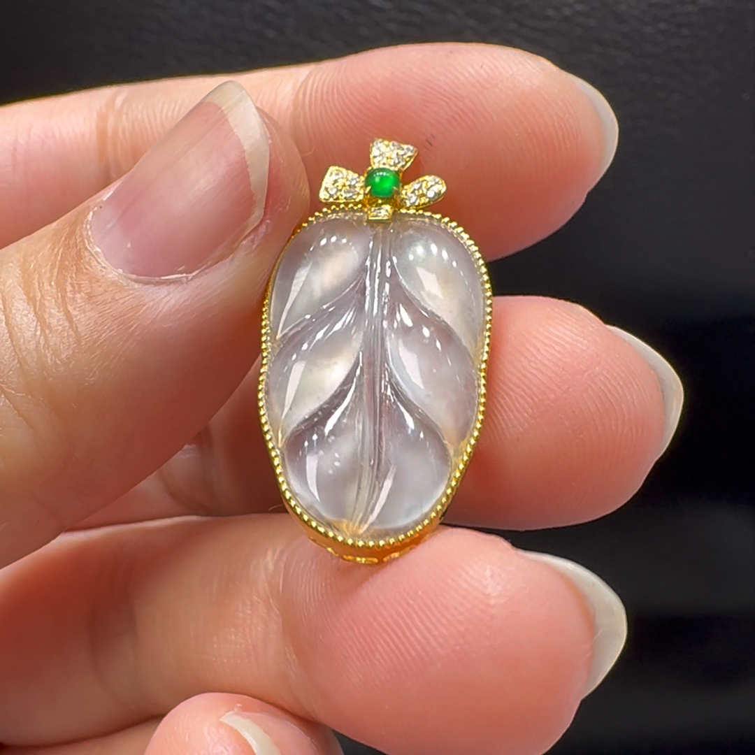 18K翡翠A貨玉器樹葉玉葉翡翠吊墜 整個30-15-4.6mm 8 18K翡翠A貨玉器樹葉玉葉翡翠吊墜 整個30-15-4.6mm - Image 8