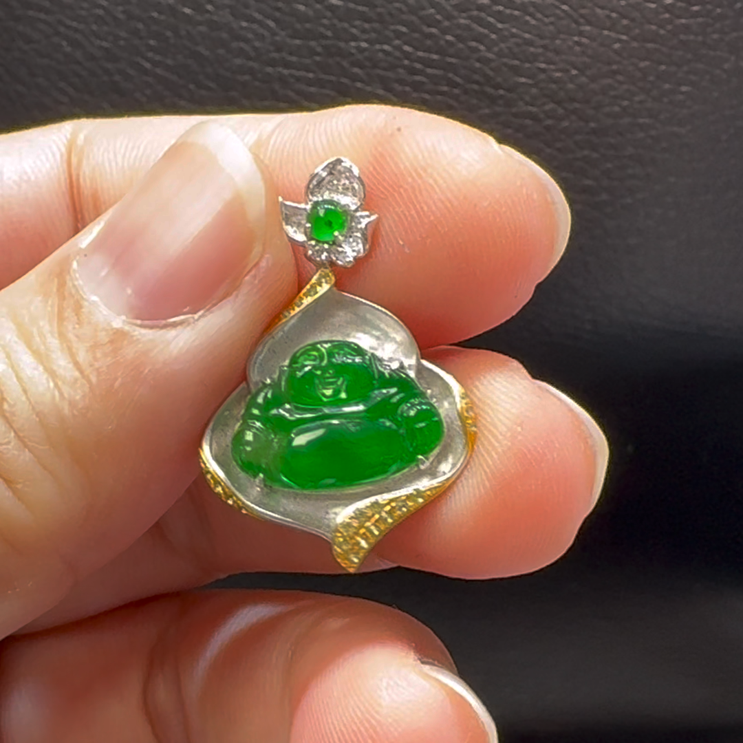 18K翡翠A貨玉器玉佛公彌勒佛翡翠吊墜 整個26-18-3.5mm 4 18K翡翠A貨玉器玉佛公彌勒佛翡翠吊墜 整個26-18-3.5mm - Image 4