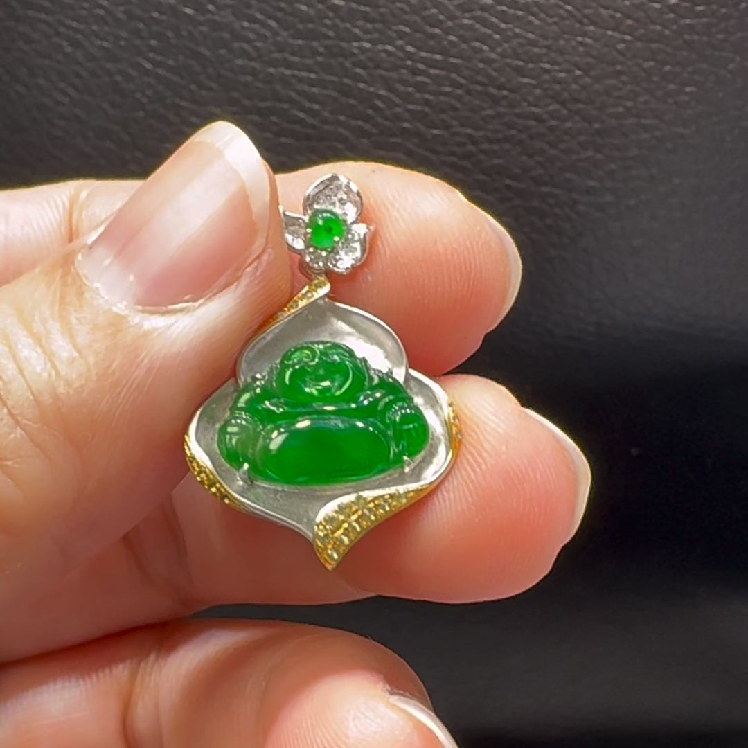 18K翡翠A貨玉器玉佛公彌勒佛翡翠吊墜 整個26-18-3.5mm 1 18K翡翠A貨玉器玉佛公彌勒佛翡翠吊墜 整個26-18-3.5mm