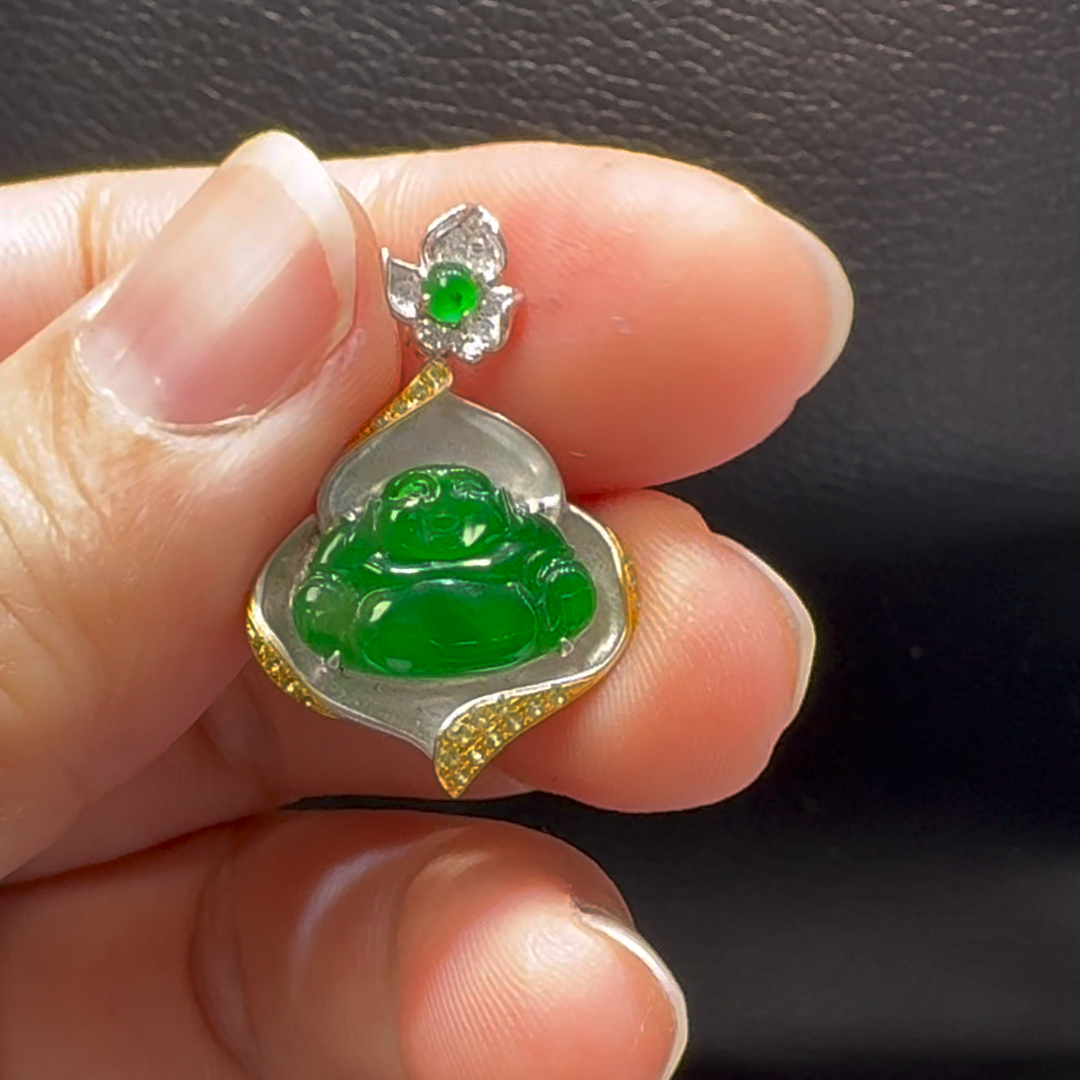 18K翡翠A貨玉器玉佛公彌勒佛翡翠吊墜 整個26-18-3.5mm 7 18K翡翠A貨玉器玉佛公彌勒佛翡翠吊墜 整個26-18-3.5mm - Image 7