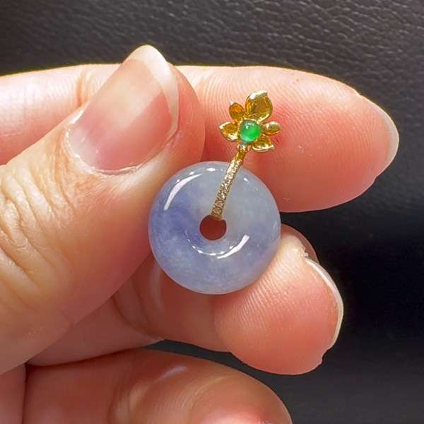 18K翡翠A貨玉器平安扣平安環翡翠吊墜 整個 21-14-6.2mm