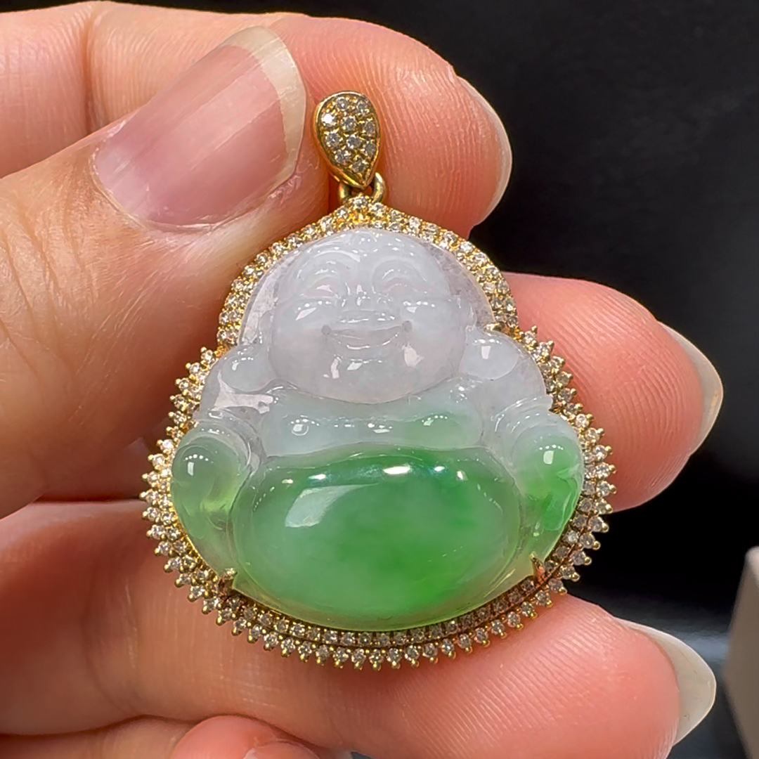 18K翡翠A貨玉器玉佛公彌勒佛翡翠吊墜 35-27-8.6mm 1 18K翡翠A貨玉器玉佛公彌勒佛翡翠吊墜 35-27-8.6mm