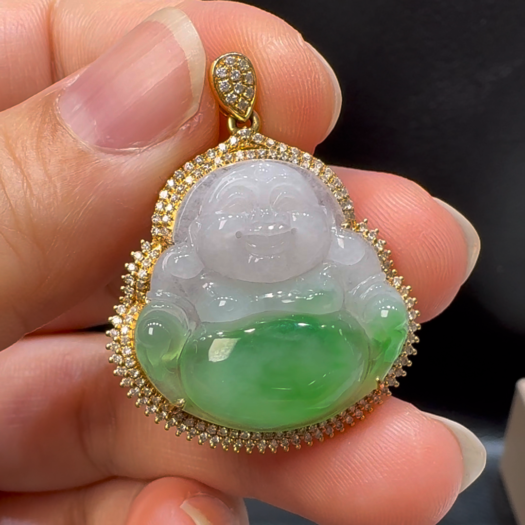 18K翡翠A貨玉器玉佛公彌勒佛翡翠吊墜 35-27-8.6mm 2 18K翡翠A貨玉器玉佛公彌勒佛翡翠吊墜 35-27-8.6mm - Image 2
