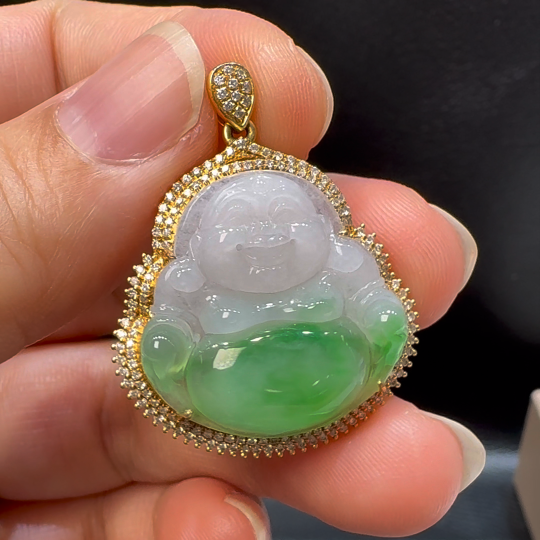 18K翡翠A貨玉器玉佛公彌勒佛翡翠吊墜 35-27-8.6mm 3 18K翡翠A貨玉器玉佛公彌勒佛翡翠吊墜 35-27-8.6mm - Image 3