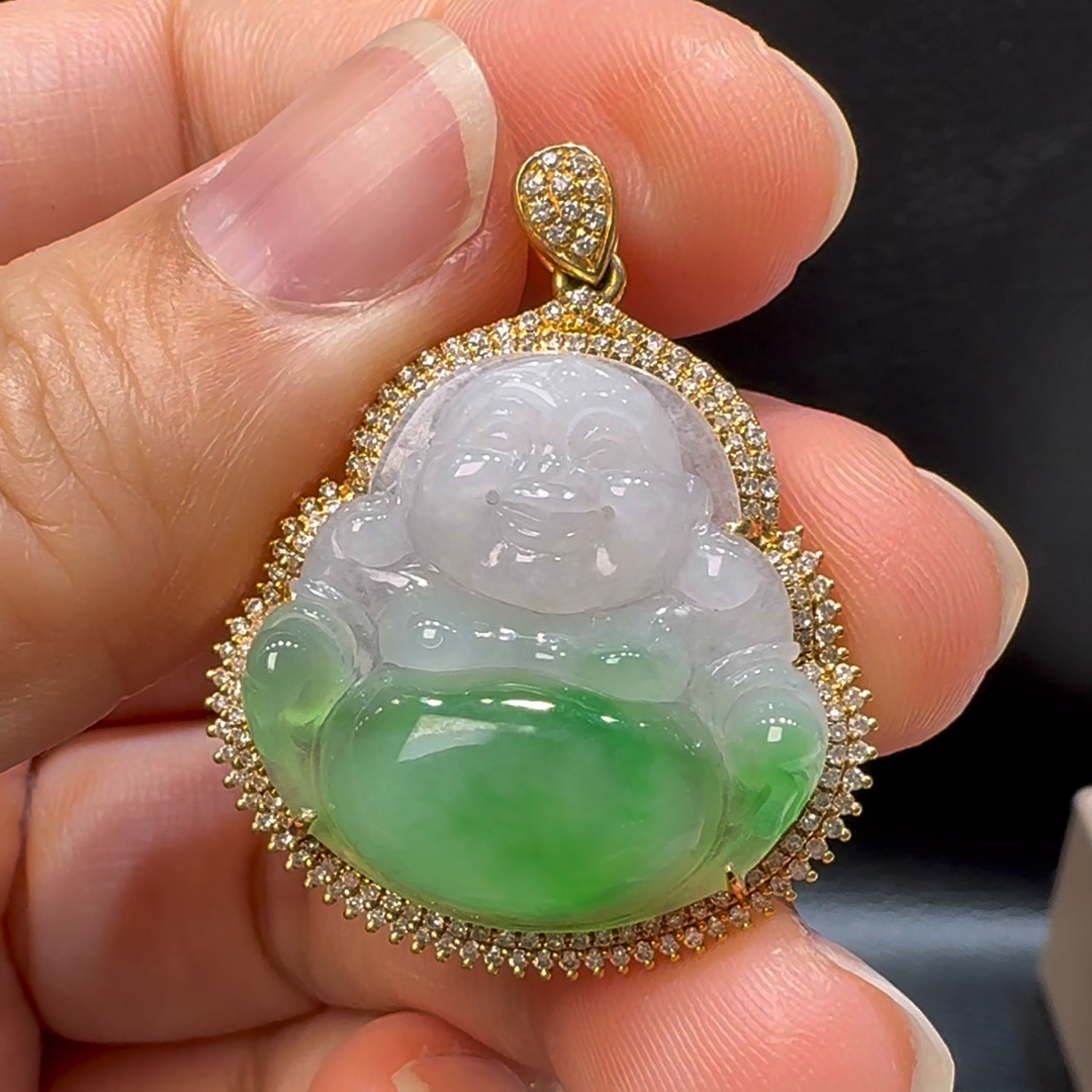 18K翡翠A貨玉器玉佛公彌勒佛翡翠吊墜 35-27-8.6mm 4 18K翡翠A貨玉器玉佛公彌勒佛翡翠吊墜 35-27-8.6mm - Image 4