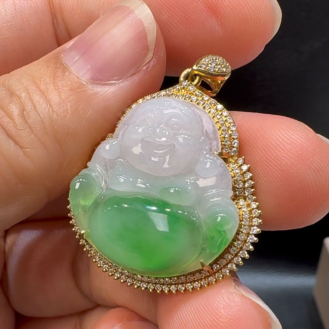 18K翡翠A貨玉器玉佛公彌勒佛翡翠吊墜 35-27-8.6mm 5 18K翡翠A貨玉器玉佛公彌勒佛翡翠吊墜 35-27-8.6mm - Image 5