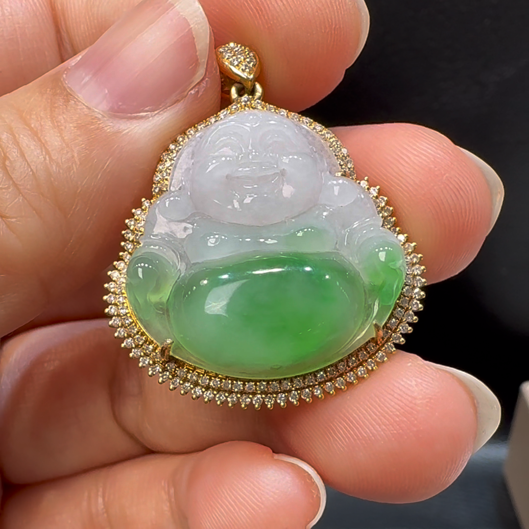 18K翡翠A貨玉器玉佛公彌勒佛翡翠吊墜 35-27-8.6mm 6 18K翡翠A貨玉器玉佛公彌勒佛翡翠吊墜 35-27-8.6mm - Image 6