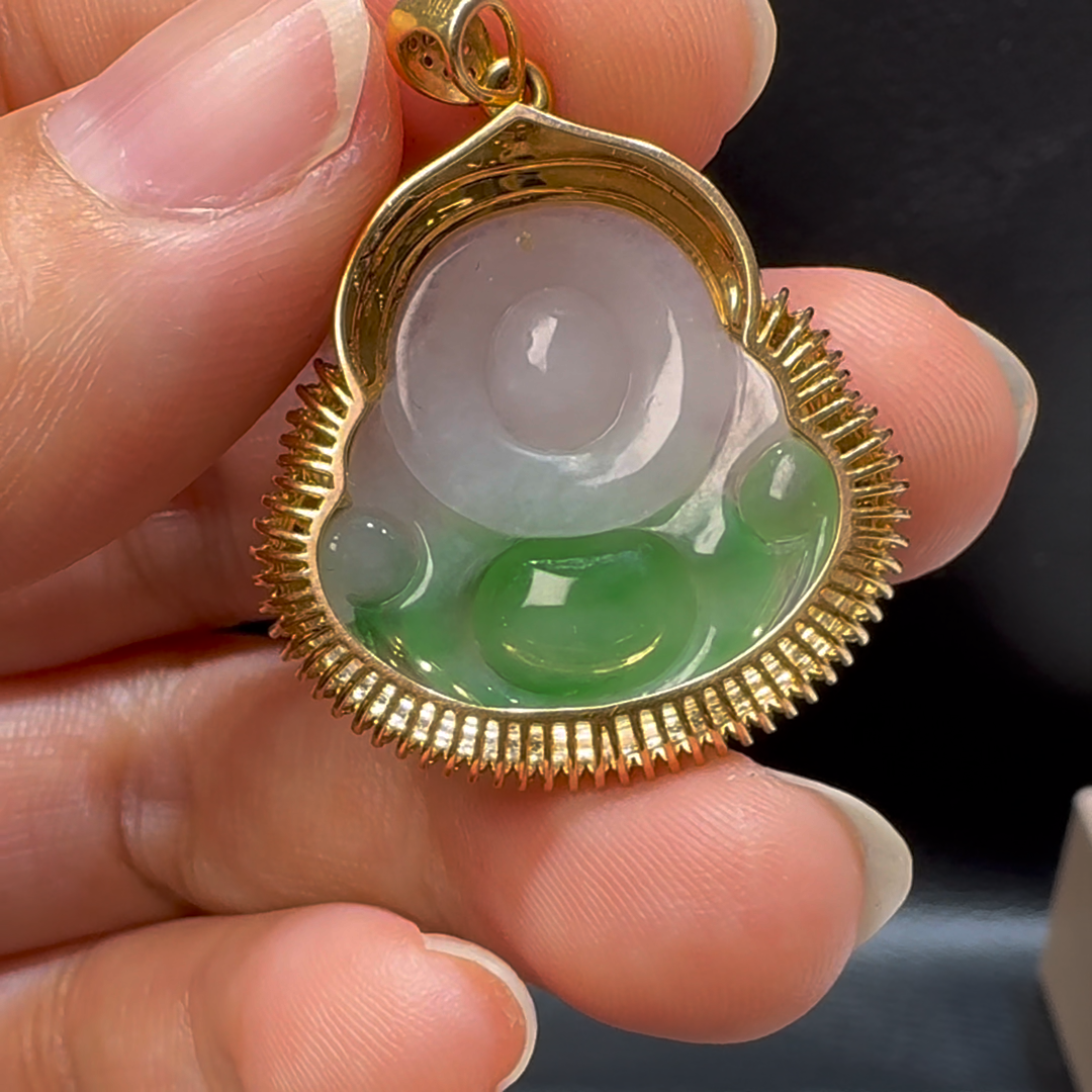 18K翡翠A貨玉器玉佛公彌勒佛翡翠吊墜 35-27-8.6mm 8 18K翡翠A貨玉器玉佛公彌勒佛翡翠吊墜 35-27-8.6mm - Image 8