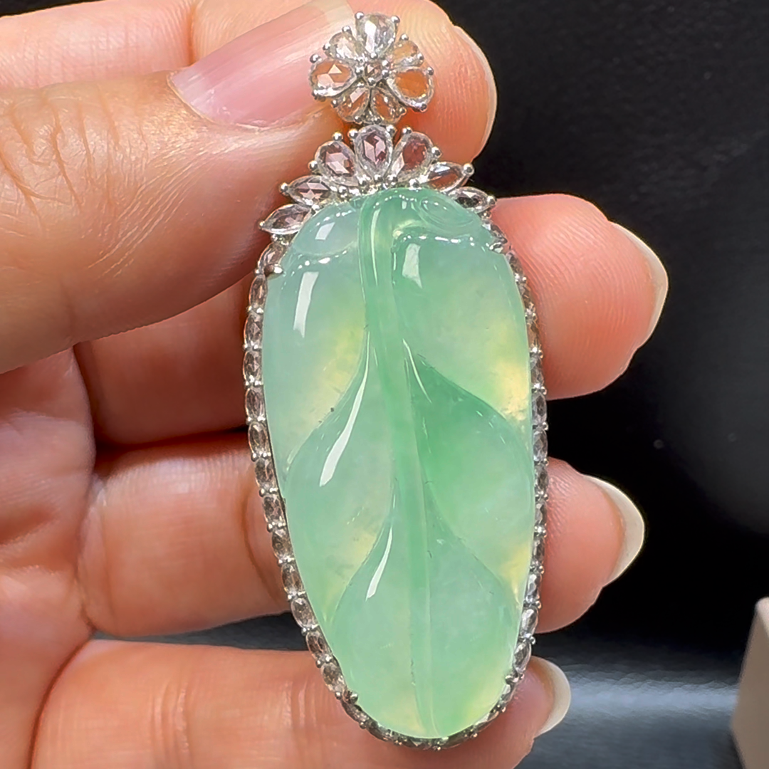 18K翡翠A貨玉器樹葉玉葉翡翠吊墜 整個52-21-8.8mm 3 18K翡翠A貨玉器樹葉玉葉翡翠吊墜 整個52-21-8.8mm - Image 3