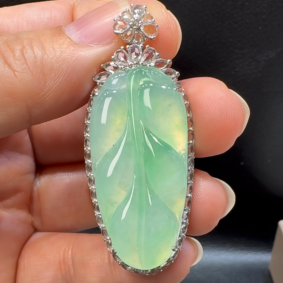 18K翡翠A貨玉器樹葉玉葉翡翠吊墜 整個52-21-8.8mm 4 18K翡翠A貨玉器樹葉玉葉翡翠吊墜 整個52-21-8.8mm - Image 4