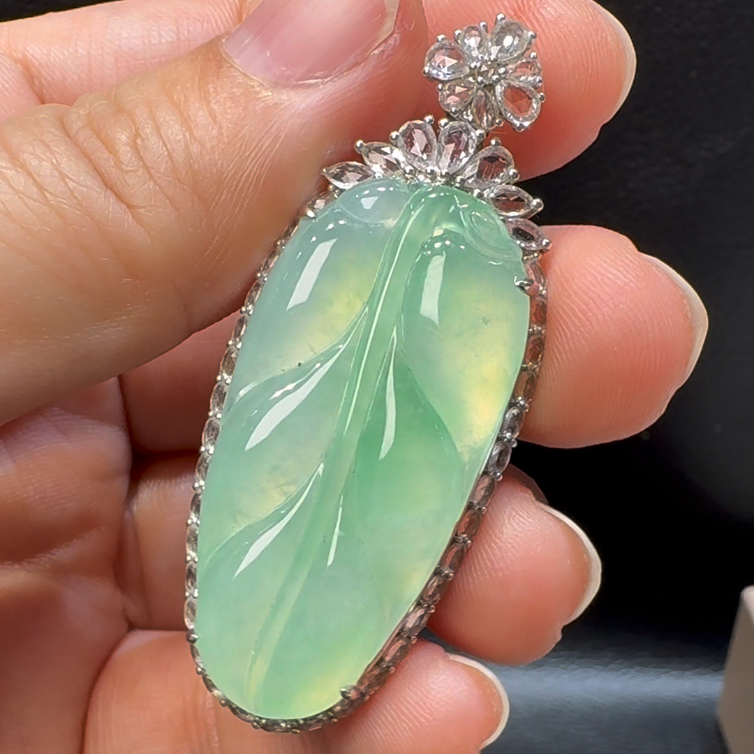 18K翡翠A貨玉器樹葉玉葉翡翠吊墜 整個52-21-8.8mm 5 18K翡翠A貨玉器樹葉玉葉翡翠吊墜 整個52-21-8.8mm - Image 5