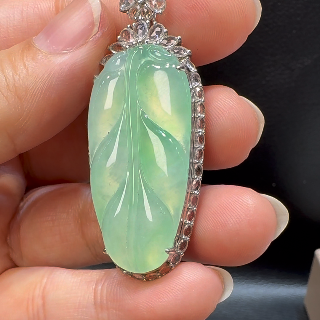 18K翡翠A貨玉器樹葉玉葉翡翠吊墜 整個52-21-8.8mm 6 18K翡翠A貨玉器樹葉玉葉翡翠吊墜 整個52-21-8.8mm - Image 6