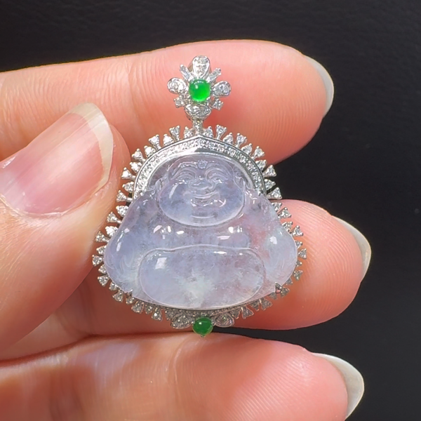 18K翡翠A貨玉器玉佛公彌勒佛翡翠吊墜 29-22-9.8mm