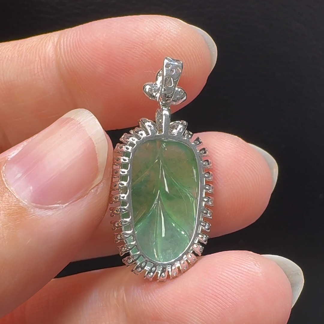 18K翡翠A貨玉器樹葉玉葉翡翠吊墜 整個30-14-6.5mm主石18-11mm 8 18K翡翠A貨玉器樹葉玉葉翡翠吊墜 整個30-14-6.5mm主石18-11mm - Image 8