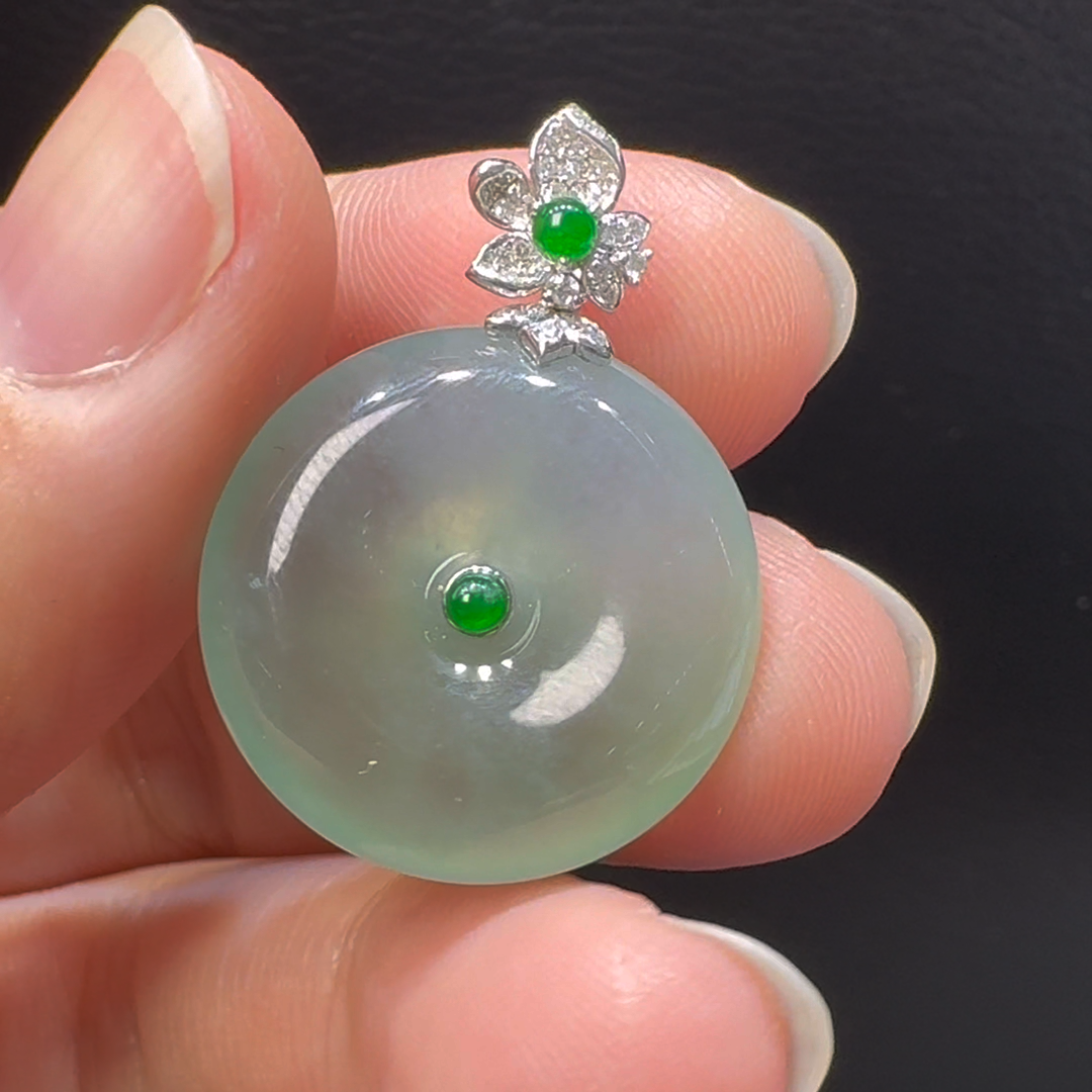 18K翡翠A貨玉器平安扣玉扣翡翠吊墜 整個29-21-5.9mm 1 18K翡翠A貨玉器平安扣玉扣翡翠吊墜 整個29-21-5.9mm