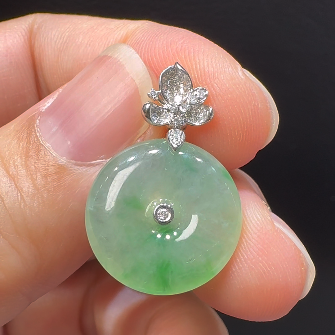 18K翡翠A貨玉器平安扣玉扣翡翠吊墜 整個24-16-4.4mm 5 18K翡翠A貨玉器平安扣玉扣翡翠吊墜 整個24-16-4.4mm - Image 5