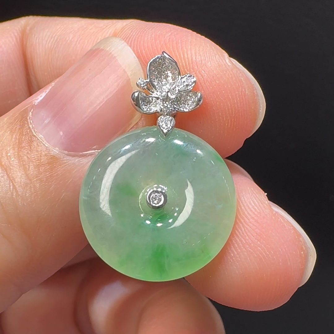 18K翡翠A貨玉器平安扣玉扣翡翠吊墜 整個24-16-4.4mm 4 18K翡翠A貨玉器平安扣玉扣翡翠吊墜 整個24-16-4.4mm - Image 4