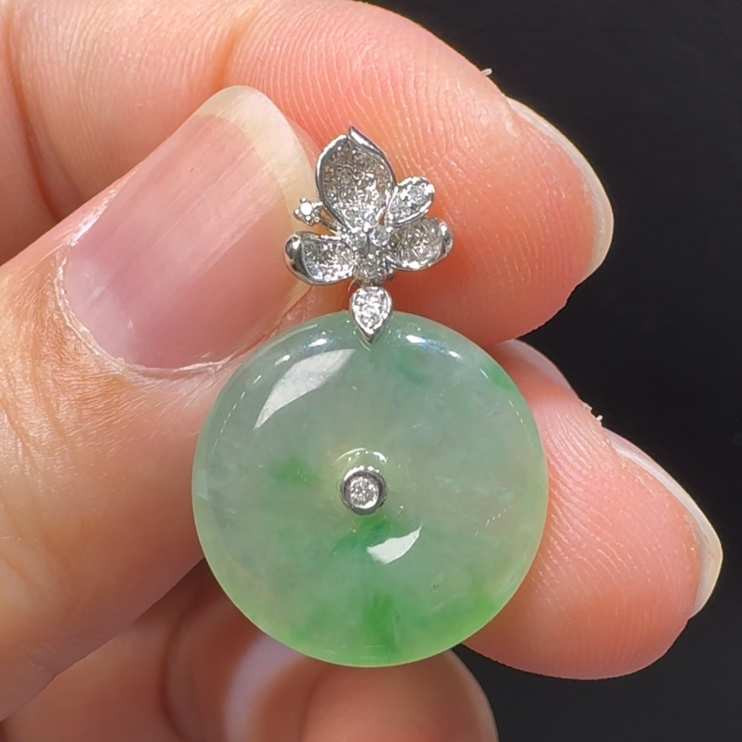 18K翡翠A貨玉器平安扣玉扣翡翠吊墜 整個24-16-4.4mm 3 18K翡翠A貨玉器平安扣玉扣翡翠吊墜 整個24-16-4.4mm - Image 3