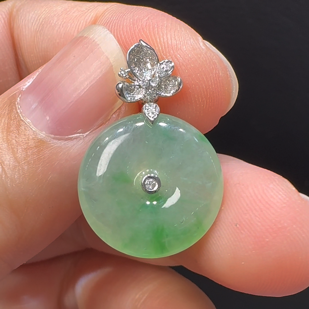 18K翡翠A貨玉器平安扣玉扣翡翠吊墜 整個24-16-4.4mm 2 18K翡翠A貨玉器平安扣玉扣翡翠吊墜 整個24-16-4.4mm - Image 2