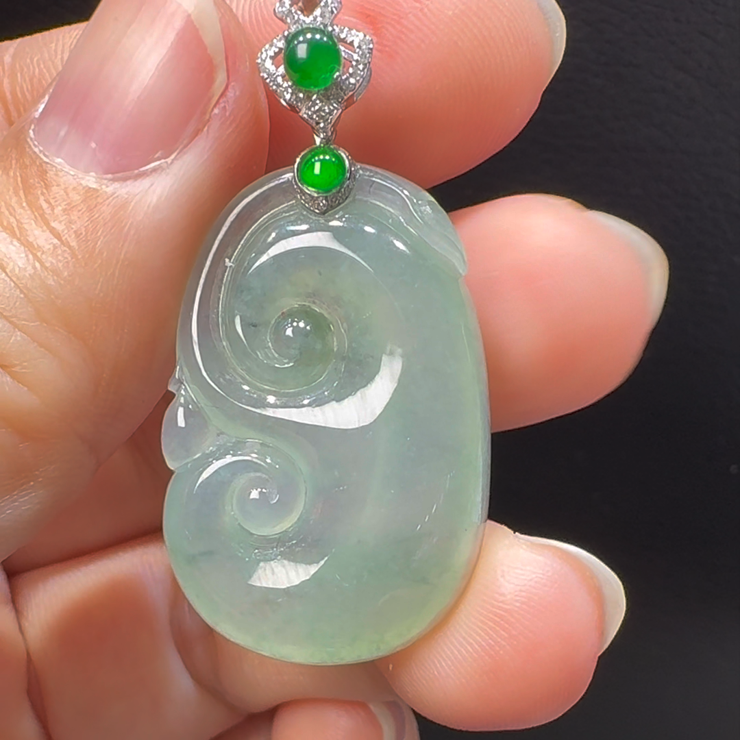 18K翡翠A貨玉器如意翡翠吊墜 整個 41-20-4mm 5 18K翡翠A貨玉器如意翡翠吊墜 整個 41-20-4mm - Image 5