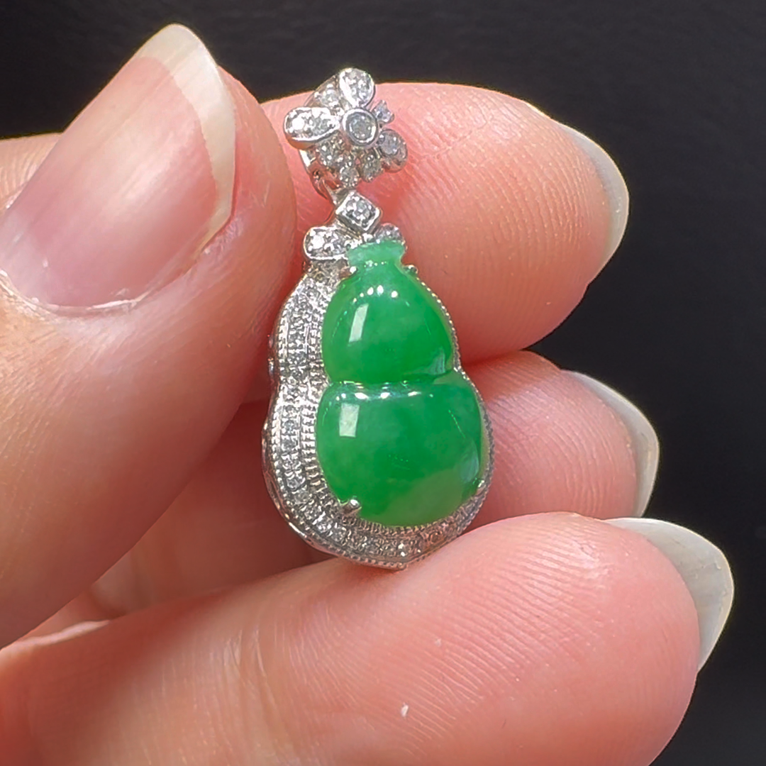 18K翡翠A貨玉器葫蘆翡翠吊墜 整個 23-11-6.8mm 主石12-8.5mm 4 18K翡翠A貨玉器葫蘆翡翠吊墜 整個 23-11-6.8mm 主石12-8.5mm - Image 4
