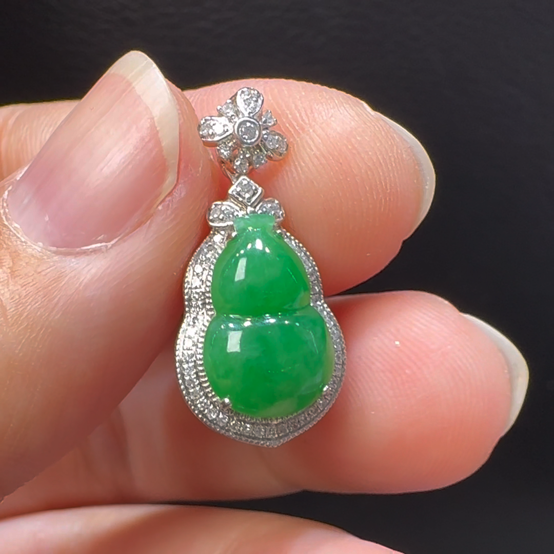 18K翡翠A貨玉器葫蘆翡翠吊墜 整個 23-11-6.8mm 主石12-8.5mm 6 18K翡翠A貨玉器葫蘆翡翠吊墜 整個 23-11-6.8mm 主石12-8.5mm - Image 6