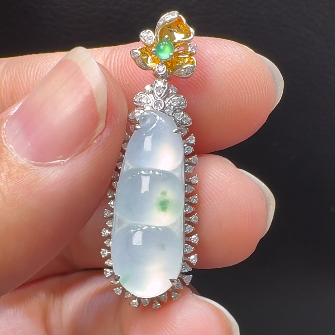 18K翡翠A貨玉器福豆翡翠吊墜 整個35-11-8mm 主石21-8mm 3 18K翡翠A貨玉器福豆翡翠吊墜 整個35-11-8mm 主石21-8mm - Image 3