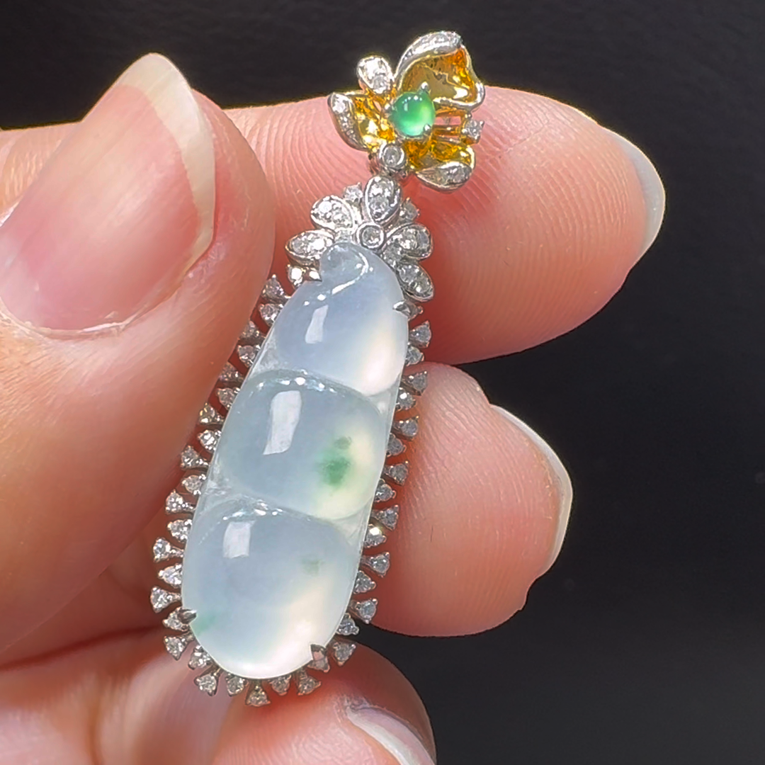 18K翡翠A貨玉器福豆翡翠吊墜 整個35-11-8mm 主石21-8mm 4 18K翡翠A貨玉器福豆翡翠吊墜 整個35-11-8mm 主石21-8mm - Image 4