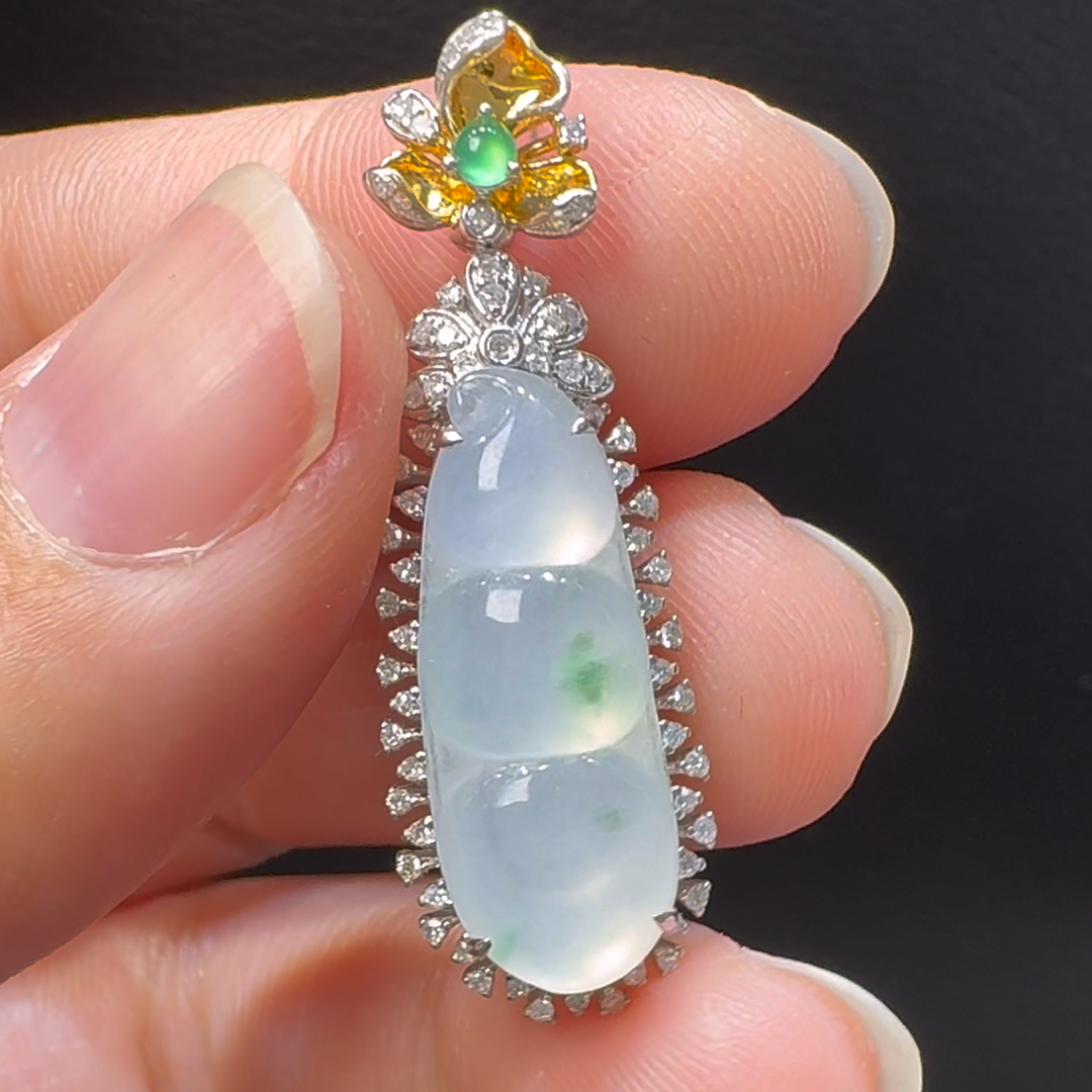 18K翡翠A貨玉器福豆翡翠吊墜 整個35-11-8mm 主石21-8mm 5 18K翡翠A貨玉器福豆翡翠吊墜 整個35-11-8mm 主石21-8mm - Image 5